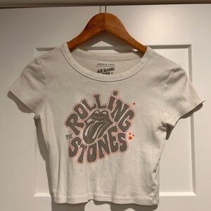 American Eagle Outfitters White Rolling Stones Crop Top